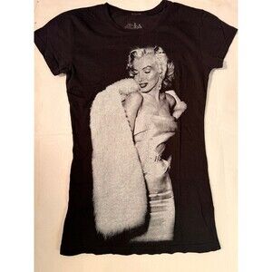 Women's Black M Marilyn Monroe Graphic T-Shirt Cotton Glam Fur Jewels LA Avenue